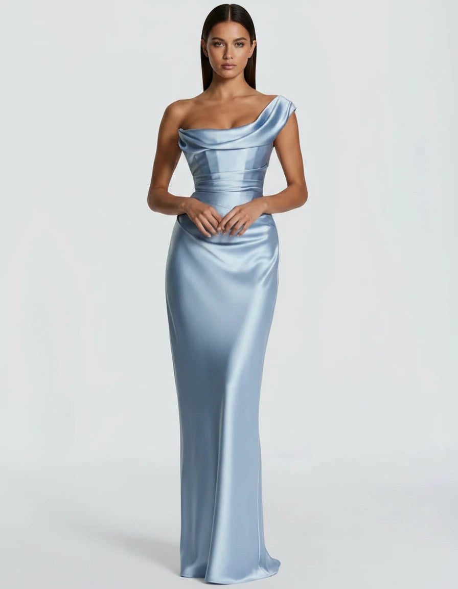 Amarante · The Draped One-Shoulder Satin Gown