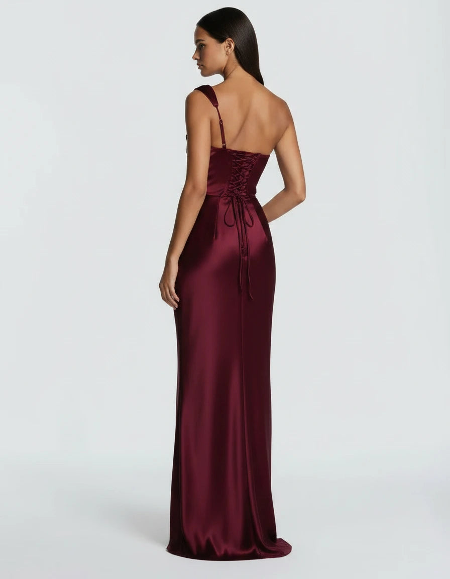 Amarante · The Draped One-Shoulder Satin Gown