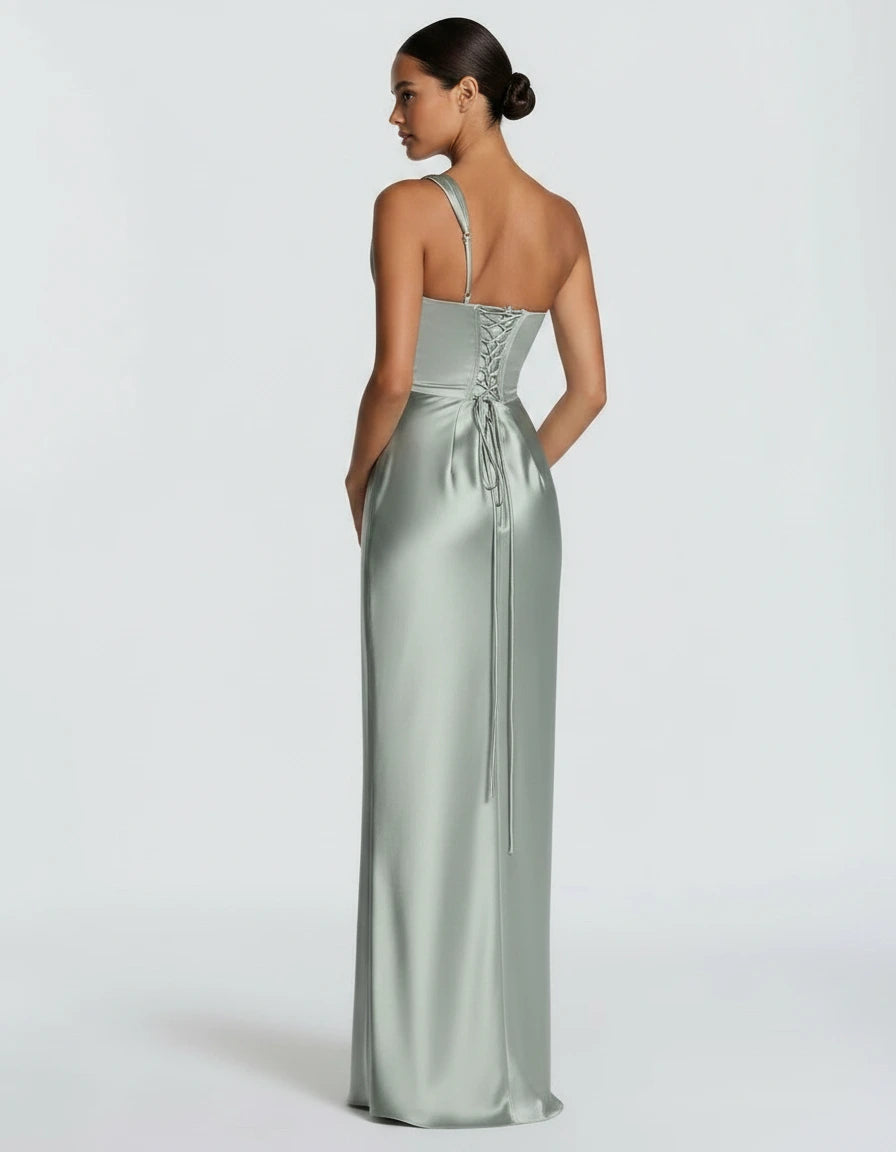 Amarante · The Draped One-Shoulder Satin Gown