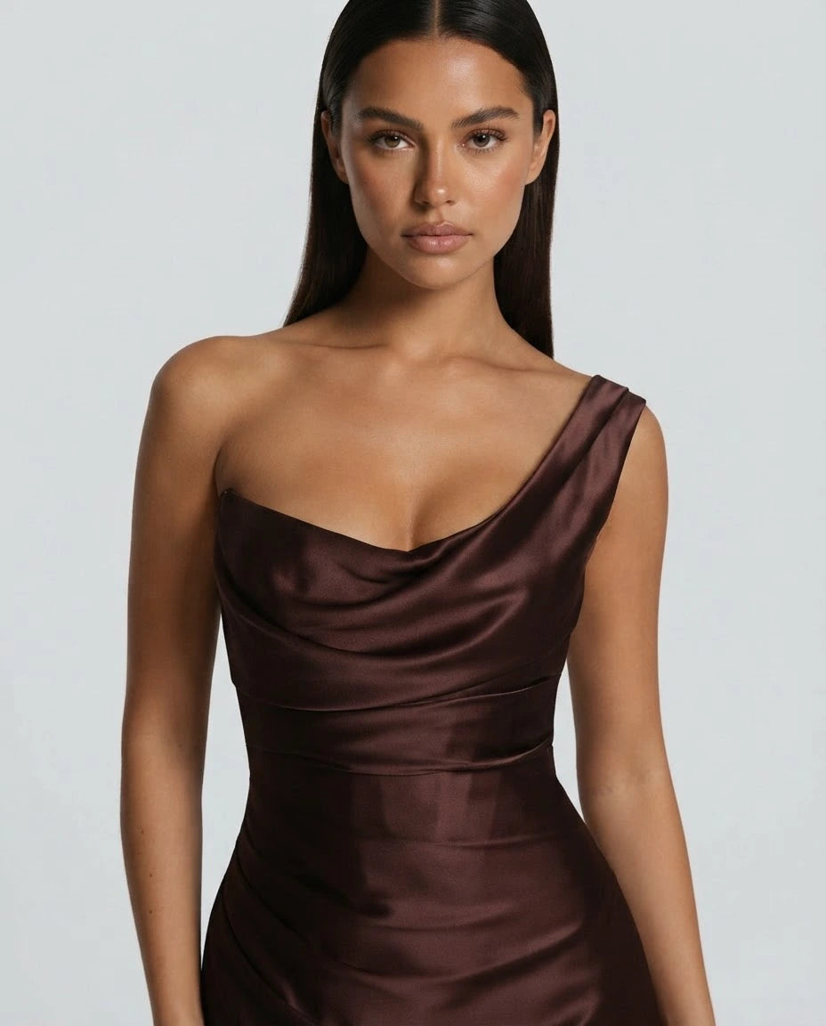 Amarante · The Draped One-Shoulder Satin Gown