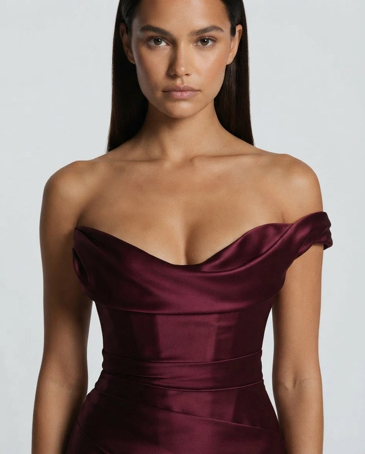 Amarante · The Draped One-Shoulder Satin Gown