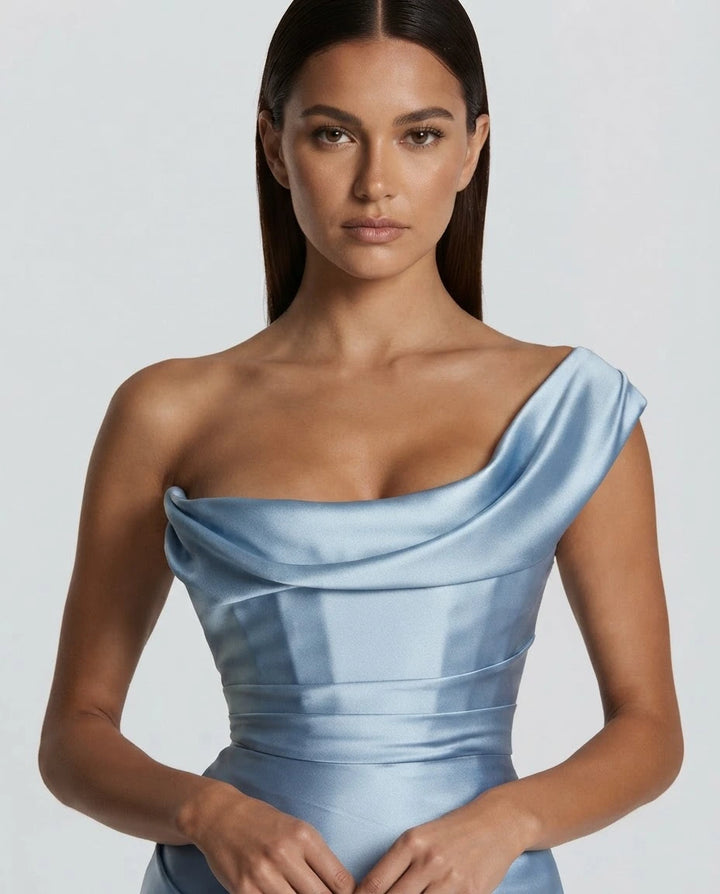 Amarante · The Draped One-Shoulder Satin Gown