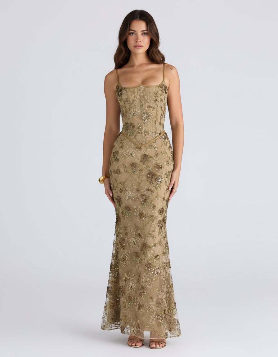Ariella – Bloemen Pailletten Zeemeermin Jurk