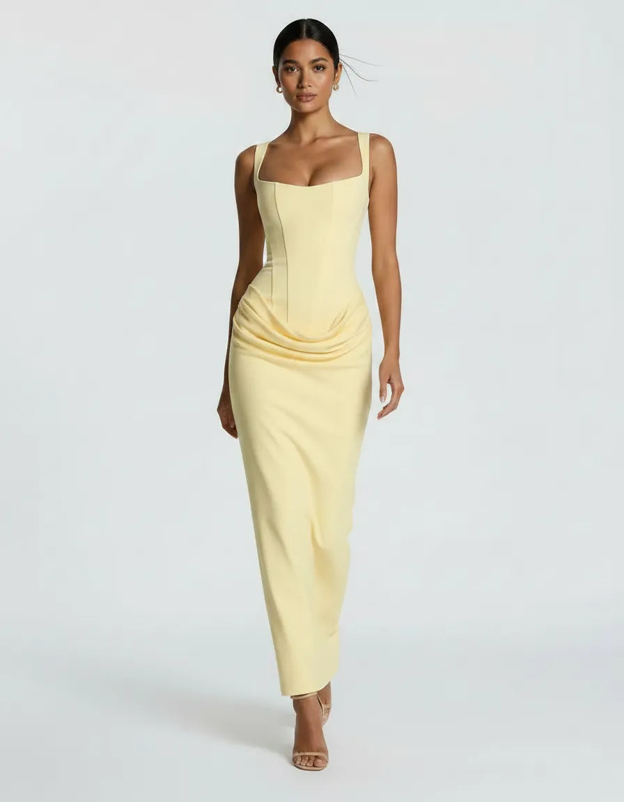 Capri Pastel Muse Gown — Yellow | Inaya Paris