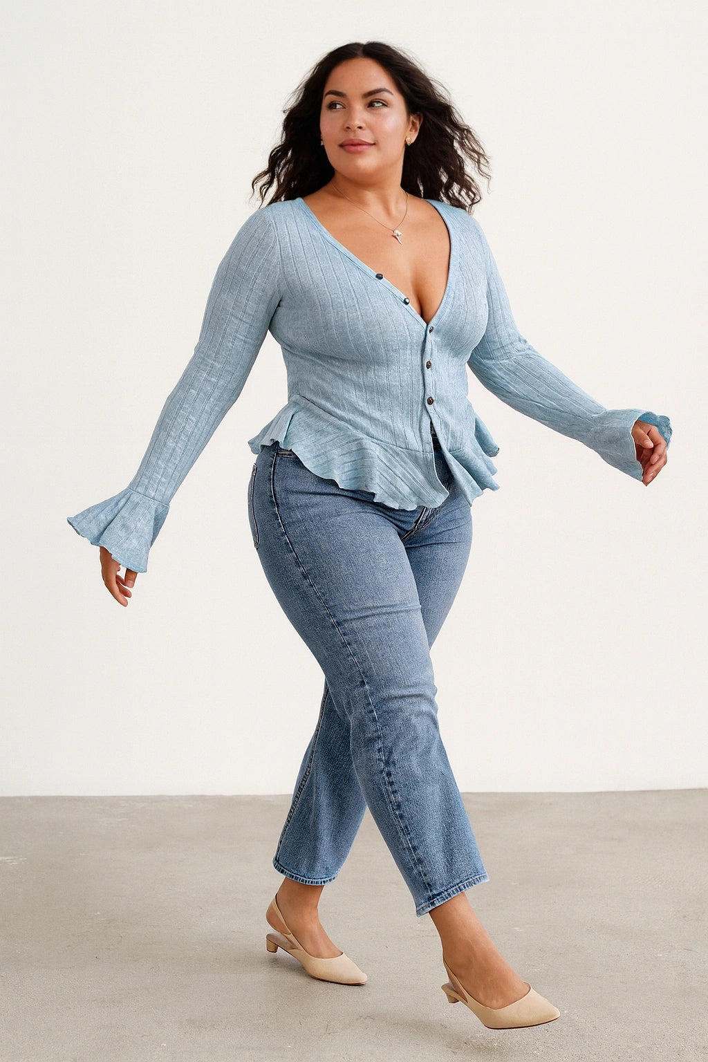 Nolya – The Soft Blue Peplum Cardigan
