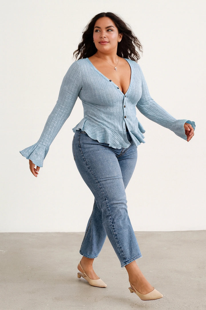 Nolya – The Soft Blue Peplum Cardigan