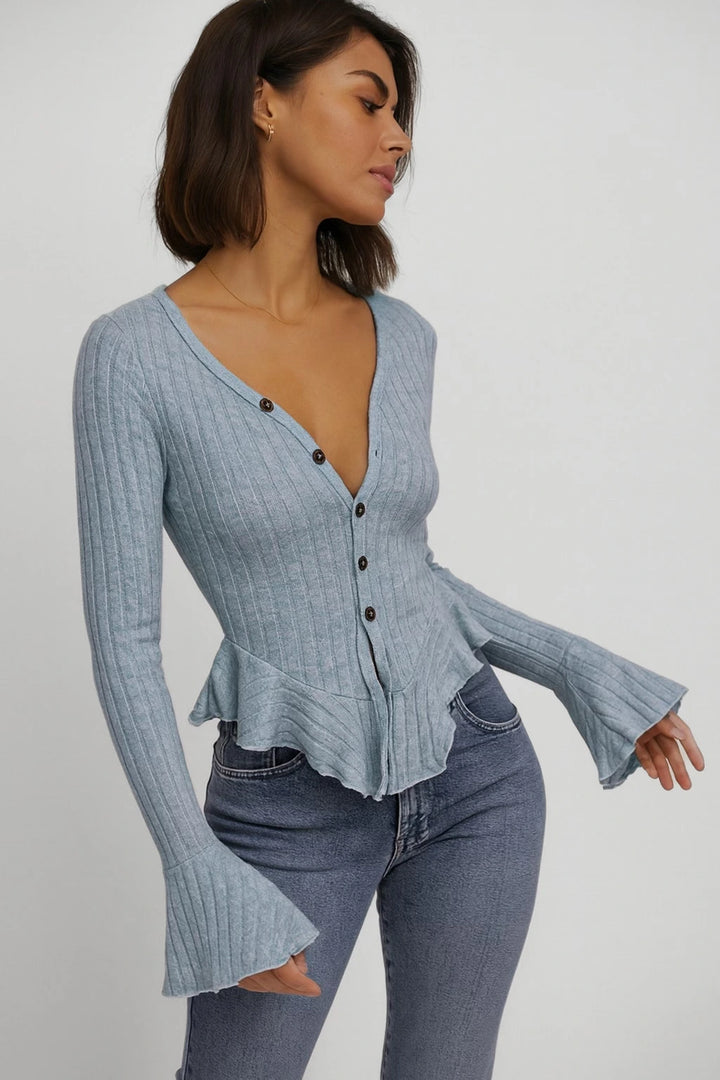 Nolya – The Soft Blue Peplum Cardigan