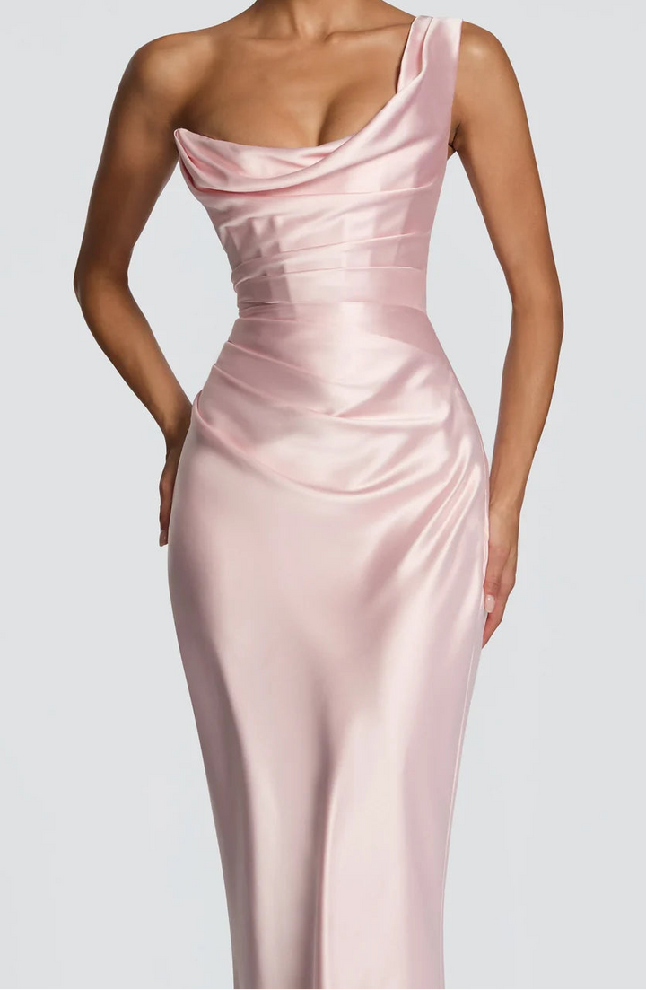 Amarante · The Draped One-Shoulder Satin Gown