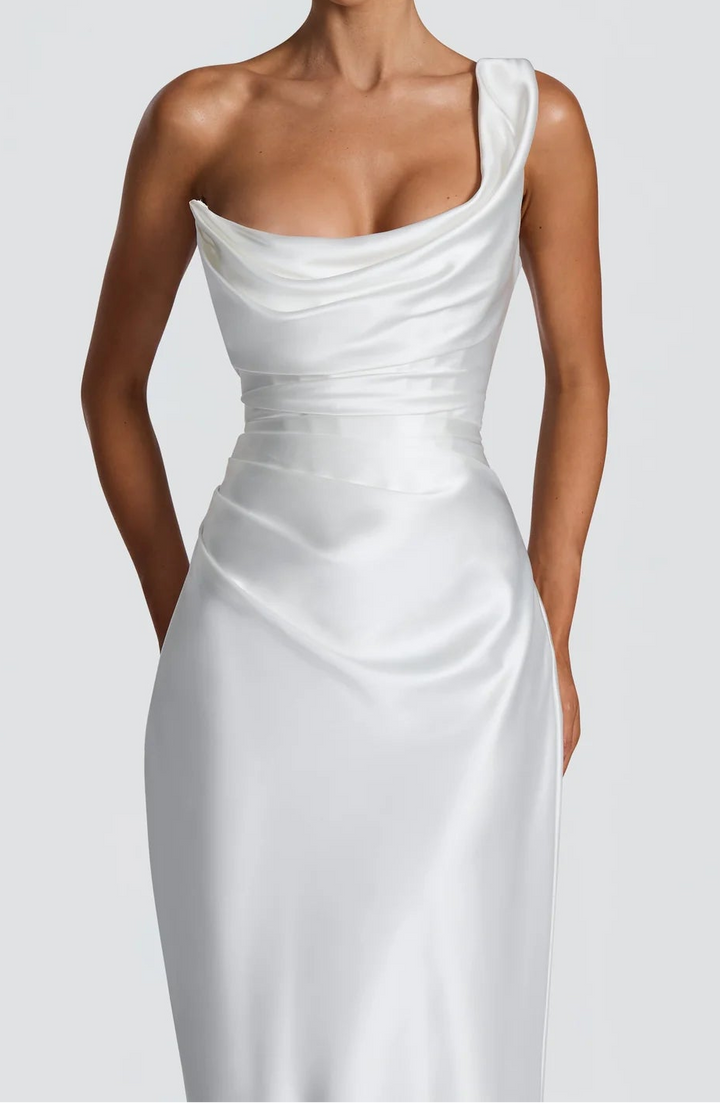 Amarante · The Draped One-Shoulder Satin Gown